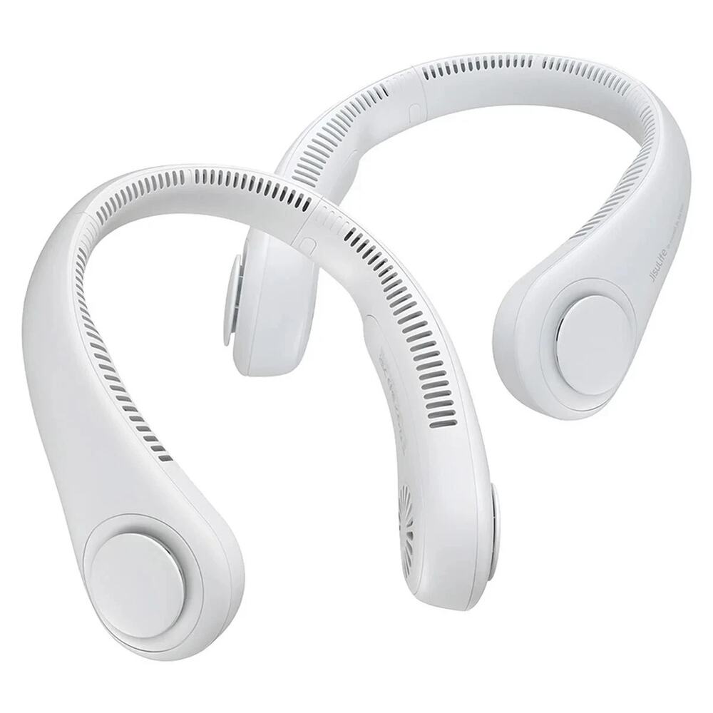 JISULIFE Portable Neck Fan Upgraded 5 Speeds White 2 Pack Rechargeable NEW